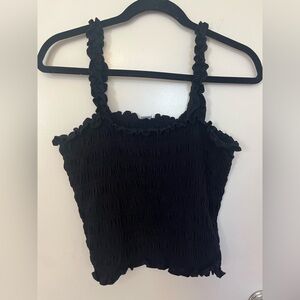 CUTE CROPPED SUMMER BLACK ROUCHED TANK TOP